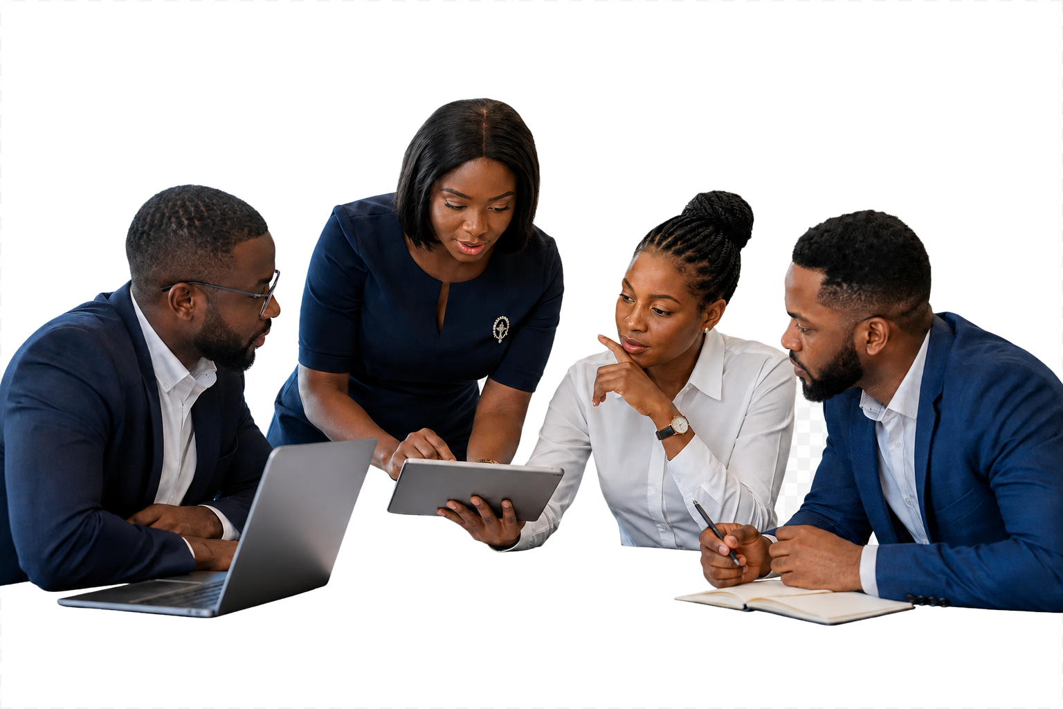 Four Ghanaian consultants analysing evidence together